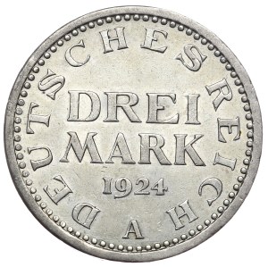 Germany, Weimar Republic, 3 marks 1924 A, Berlin