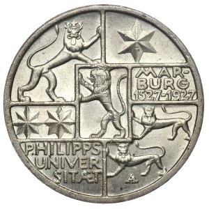 Niemcy, Republika Weimarska, 3 marki 1927 A, 400 lat Uniwersytetu w Marburgu