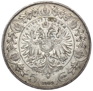 Austria-Hungary, Franz Joseph I, 5 crowns 1909, Vienna