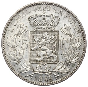 Belgium, 5 Francs, 1849