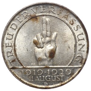 Niemcy, Republika Weimarska, 3 marki 1929 D, Monachium, Przysięga Hindenburga