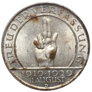Germany, Weimar Republic, 3 Marks 1929 D, Munich, Hindenburg Oath of Office