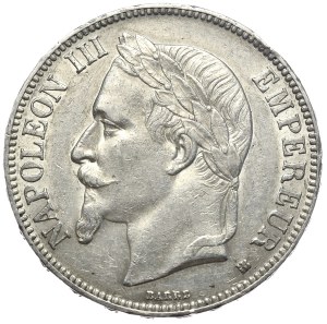 France, 5 francs 1868 BB, Strasbourg