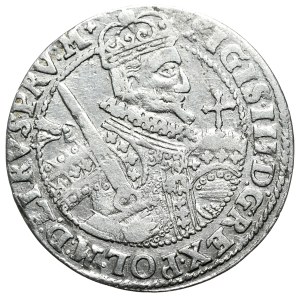 Zygmunt III Waza, ort 1623, PRVS.M+, Bydgoszcz, szeroka korona na rewersie