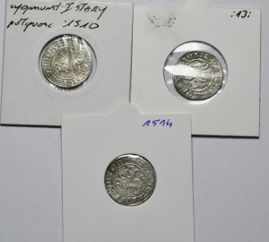 Sigismund I the Old, set of 3 half-pennies 1510-1514, Vilnius