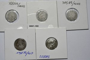 A set of 5 pennies of Sigismund III Vasa - Krakow, Gdansk, Vilnius