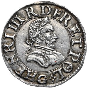 Henryk Walezy, denar turoński (denier tournois) 1586 G, Poitiers, odbitka w srebrze. Wielka rzadkość !!!