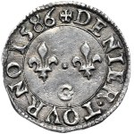 Henryk Walezy, denar turoński (denier tournois) 1586 G, Poitiers, odbitka w srebrze. Wielka rzadkość !!!