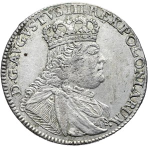 August III, Crown Ort 1754, Leipzig, youthful bust