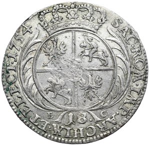 August III, Crown Ort 1754, Leipzig, youthful bust