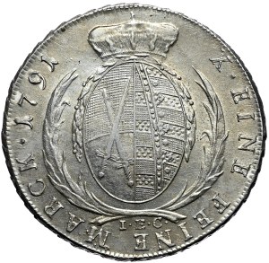Saxony, Frederick August III, 1791 IEC thaler, Dresden, rare, transitional portrait type.