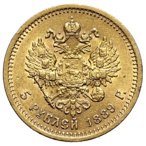 Rosja, Aleksander III, 5 rubli 1889, Petersburg, piękne