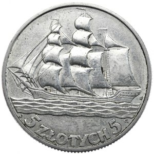 Second Republic, 5 gold 1936, sailing ship