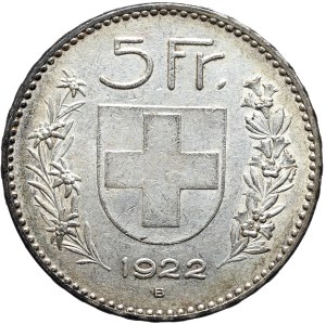Switzerland, 5 Francs, 1922 B, Bern, rare vintage