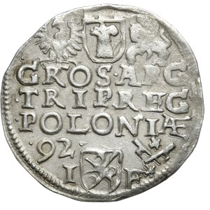 Zygmunt III Waza, trojak 1592, Poznań, szeroka twarz króla, data z lewej