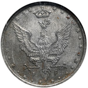 Królestwo Polskie, 10 fenigów 1917, napis blisko obrzeża. Rzadkie