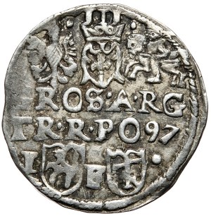 Zygmunt III Waza, Trojak 1597, Lublin - monogram w tarczy i błąd interpunkcji A.RG