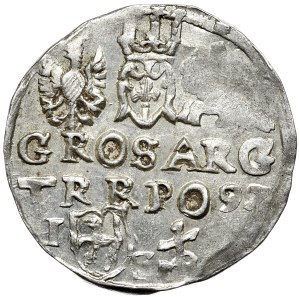 Zygmunt III Waza, trojak 1597, Lublin, MD(D)L, skrócona data w drugim wierszu, monogram Reysnera bez obwódki