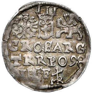 Sigismund III Vasa, trojak 1598, Lublin, abbreviated date in second line, Reysner monogram without border