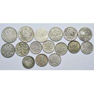 Rosja, Zestaw 16 szt. monet 20,15 i 10-kopiejkowych 1902-1916