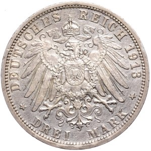 Germany, Prussia, 3 marks 1913 A, Berlin, 25 years of Wilhelm II's reign