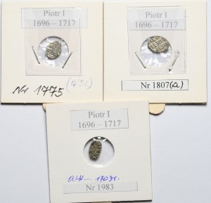 Russia, Peter I, Set of 3 teardrop kopecks