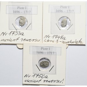 Russie, Peter I, Set of 3 teardrop kopecks