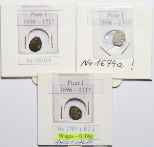 Russia, Peter I, Set of 3 teardrop kopecks