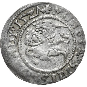 Zygmunt I Stary, półgrosz 1527, Wilno, SIGISMVANDI, 2 pierścienie przy rękojeści miecza. Rzadkość