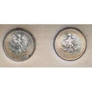 PRL, Zestaw 2 x 1000 zł 1982 i 1983, Jan Paweł II w pudełku