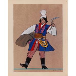 Zofia Stryjeńska (1891 Kraków - 1976 Genewa), Chłop z Krakowskiego (bluza i wełniana czapka), plansza III z teki 'Polish Peasants' Costumes', 1939