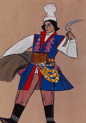 Zofia Stryjeńska (1891 Kraków - 1976 Genewa), Chłop z Krakowskiego (bluza i wełniana czapka), plansza III z teki 'Polish Peasants' Costumes', 1939