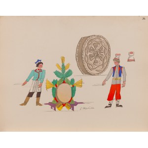 Zofia Stryjeńska (1891 Kraków - 1976 Geneva), Wedding cradle, sheet XXXIV from portfolio 'Polish peasants costumes', 1939