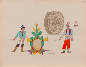 Zofia Stryjeńska (1891 Kraków - 1976 Genewa), Kołacz weselny, plansza XXXIV z teki 'Polish peasants costumes', 1939