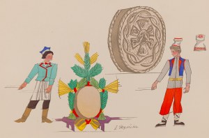 Zofia Stryjeńska (1891 Kraków - 1976 Genewa), Kołacz weselny, plansza XXXIV z teki 'Polish peasants costumes', 1939