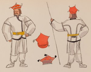 Zofia Stryjeńska (1891 Kraków - 1976 Genewa), Chłop z Polesia i gospodarz z Lubelszczyzny, plansza XXXII z teki 'Polish peasants costumes', 1939