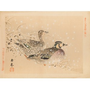 Imao Keinen (1845 - 1924), Kaczki w śniegu z albumu Keinen Kachō Gafu, 1892