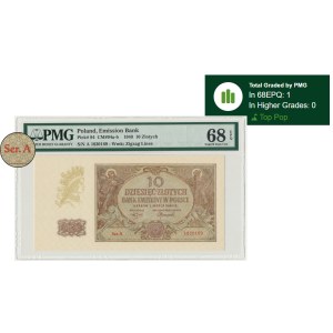 10 złotych 1940 - A - PMG 68 EPQ - rzadsza pierwsza seria