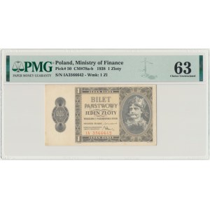 1 zloty 1938 - IA - PMG 63 - rare first two-letter series