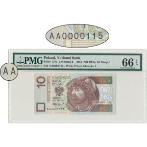 10 zlotys 1994 - AA 0000115 - PMG 66 EPQ - low number