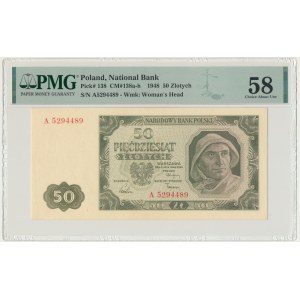 50 zloty 1948 - A - 7 digits - PMG 58
