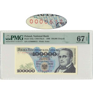 100.000 złotych 1990 - AT - PMG 67 EPQ - niski numer