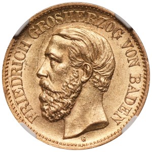 Germany, Grand Duchy of Baden, Frederick I, 10 Mark Karlsruhe 1876 G - NGC AU58
