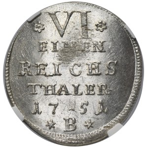 Silesia, Prussian rule, Friedrich II, 1/6 Thaler Breslau 1751 B - NGC MS64