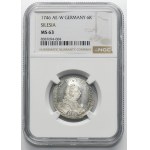 Silesia, Prussian rule, Fredrich II, 6 Groschen Breslau 1746 AHE - NGC MS63