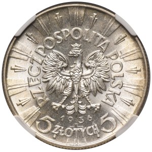Pilsudski, 5 zlotys 1936 - NGC MS65