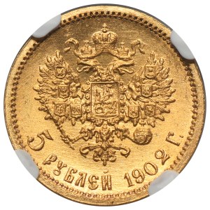 Russia, Nicholas II, 5 Rouble Petersburg 1902 AP - NGC MS67