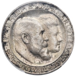 Německo, Württemberské království, Wilhelm II, 3 marky Stuttgart 1911 F - PCGS MS64