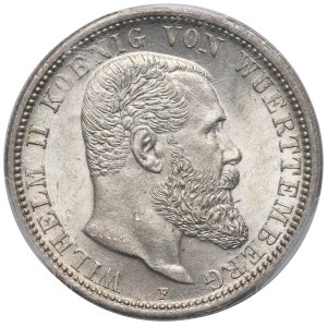 Německo, Württemberské království, Wilhelm II, 2 marky Stuttgart 1907 F - PCGS MS64