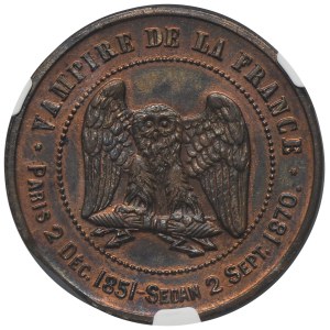 Francie, Napoleon III, satirický žeton, bitva u Sedanu 1870 - NGC MINT ERROR MS64 BN